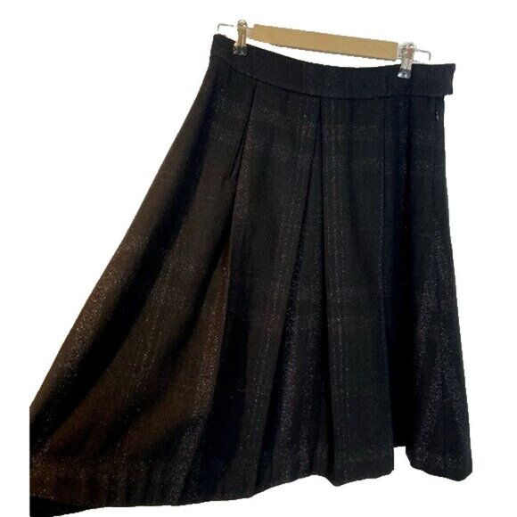 Joe Fresh Wool Blend Pleated Midi Skirt Size 4 Black A Pencil Metallic Party - Picture 1 of 10